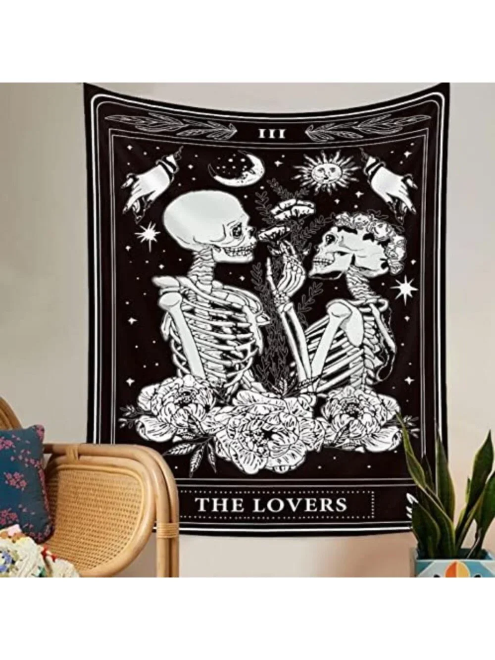 Gothic Skull Tapestry Black & White Skeleton Wall Hanging Decor for Aesthetic